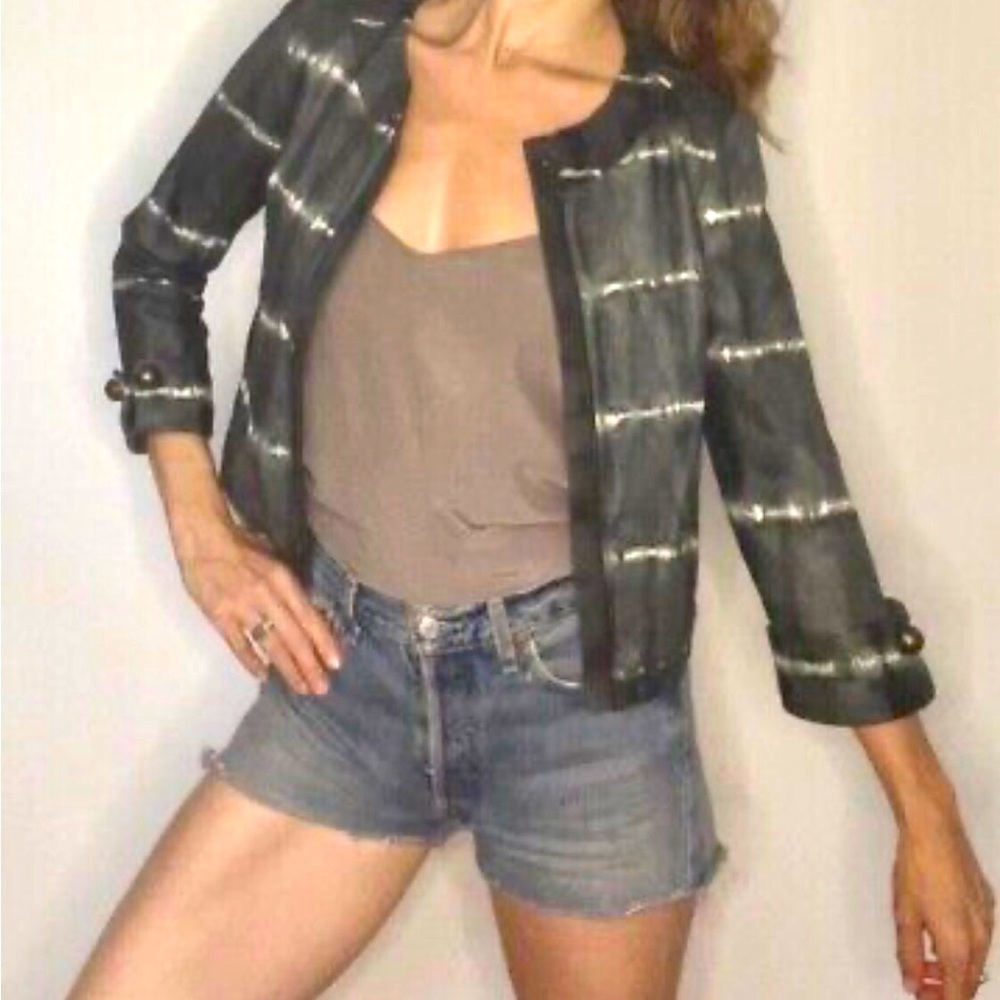 Mike & Chris leather jacket in blue-grey tie dye, size S. Excellent condition.